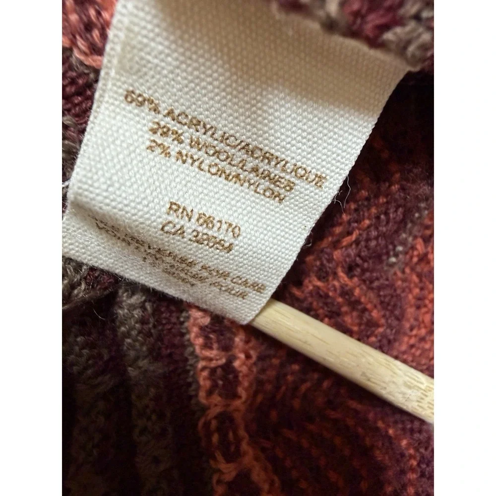 Free People Women's Boho Knit Sweater Tunic Burgundy Striped Long Sleeve Size L